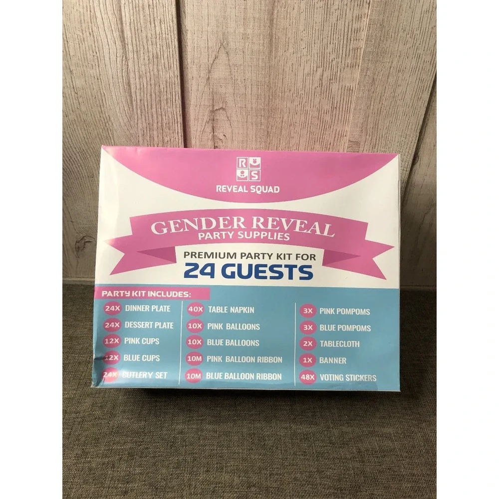 Reveal Squad Gender Reveal Party Supplies Premium Kit 24 Guests Pink Blue 244pc